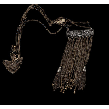 Vintage Bohemian Long Fringe Necklace With Intricate Metalwork And Beaded Accents