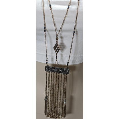 Vintage Bohemian Long Fringe Necklace With Intricate Metalwork And Beaded Accents