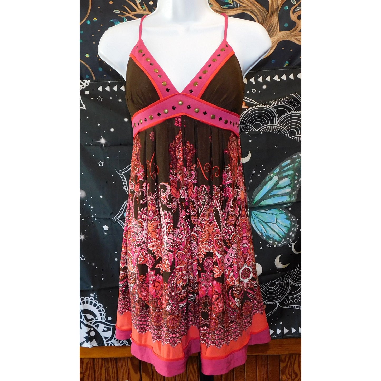 Love Tease Bohemian Brown And Pink Floral Dress