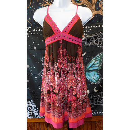 Love Tease Bohemian Brown And Pink Floral Dress