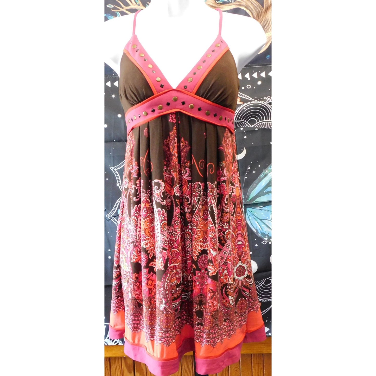 Love Tease Bohemian Brown And Pink Floral Dress
