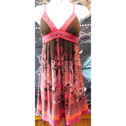 Love Tease Bohemian Brown And Pink Floral Dress