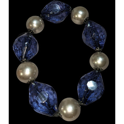 Y2K Coquette Laila Rowe Blue Crackle Bead Faux Pearl Stretch Bracelet