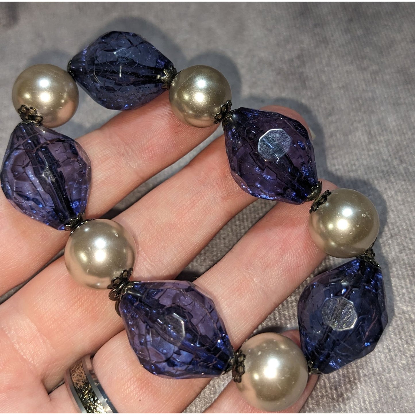 Y2K Coquette Laila Rowe Blue Crackle Bead Faux Pearl Stretch Bracelet