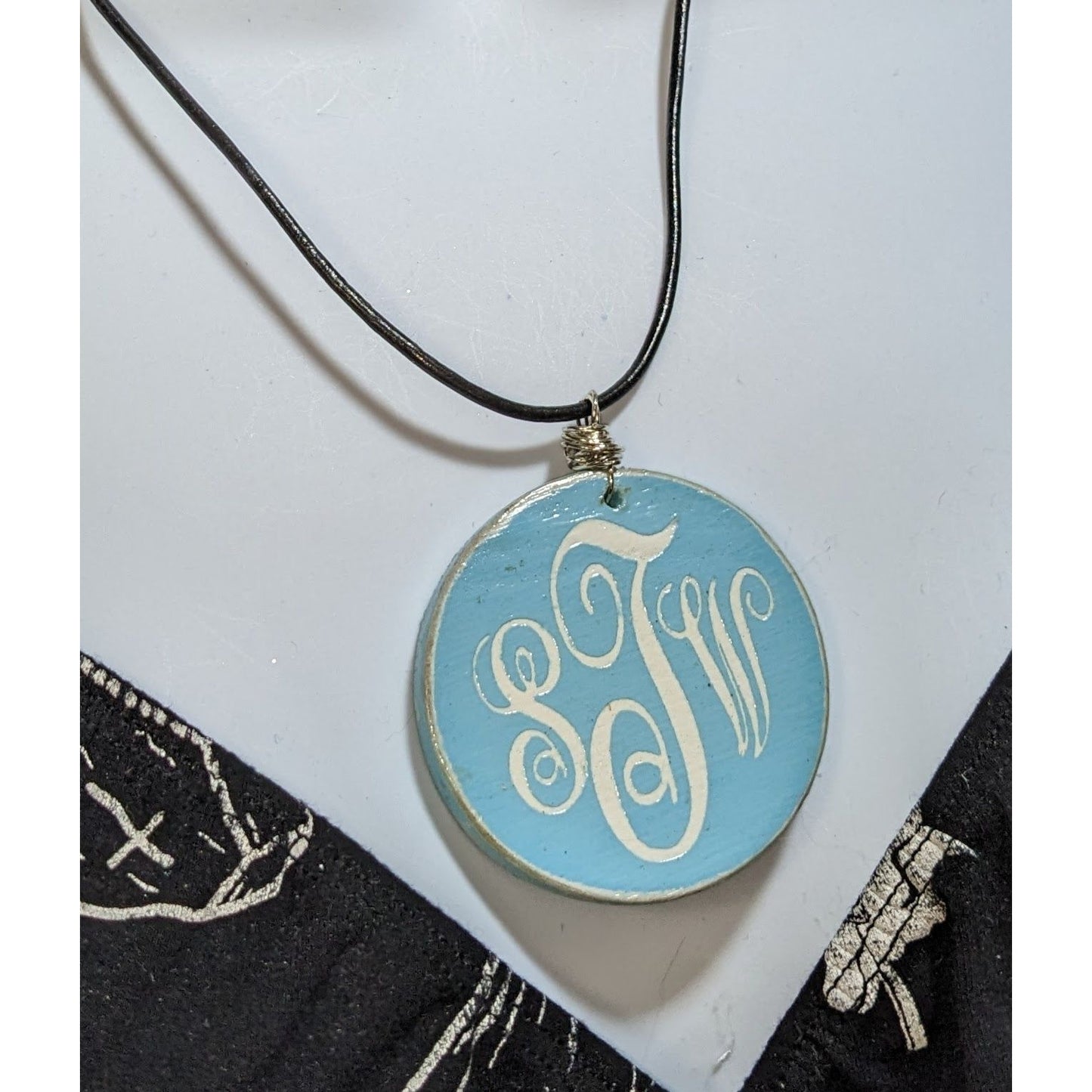 BoogyBoo Designs Monogram Pendant Necklace With Leather Cord 18" Long