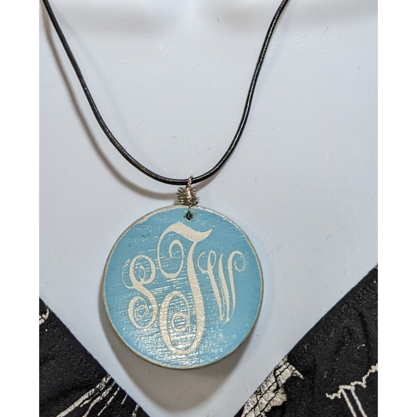 BoogyBoo Designs Monogram Pendant Necklace With Leather Cord 18" Long