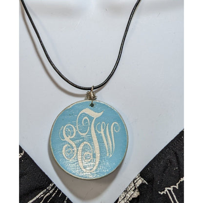 BoogyBoo Designs Monogram Pendant Necklace With Leather Cord 18" Long