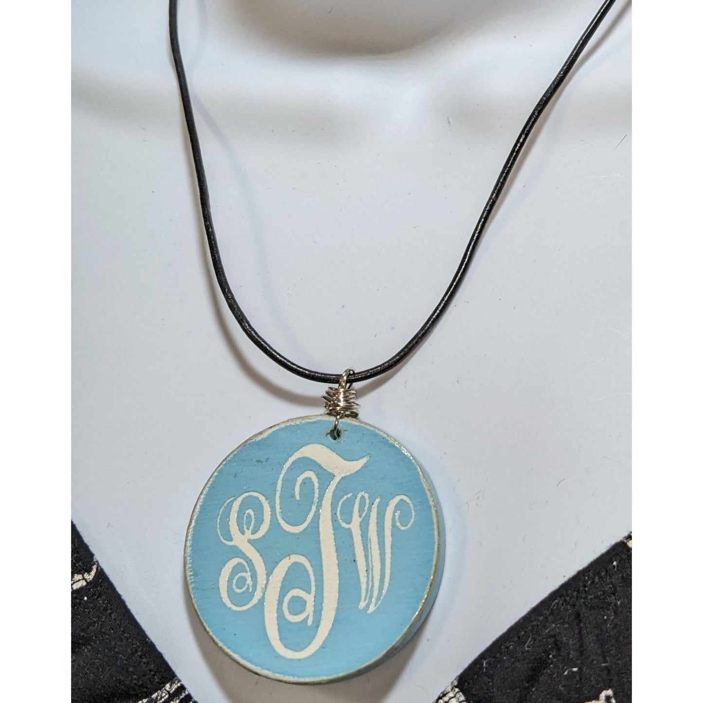 BoogyBoo Designs Monogram Pendant Necklace With Leather Cord 18" Long