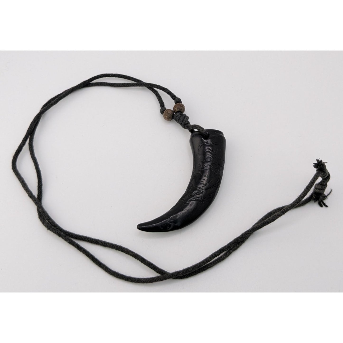 Carved Resin Claw Pendant Necklace Adjustable Black Cord Tribal Gothic Talisman