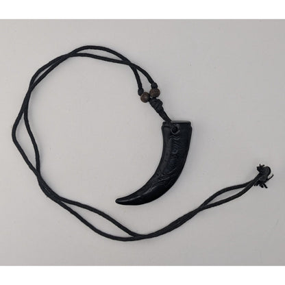 Carved Resin Claw Pendant Necklace Adjustable Black Cord Tribal Gothic Talisman