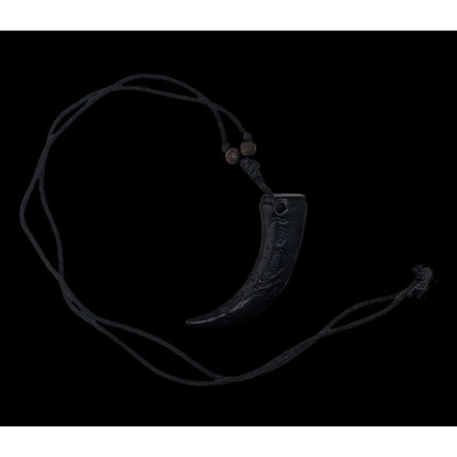Carved Resin Claw Pendant Necklace Adjustable Black Cord Tribal Gothic Talisman