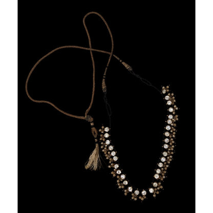 Traditional Indian Black & Gold Beaded Necklace With Rhinestone Accents