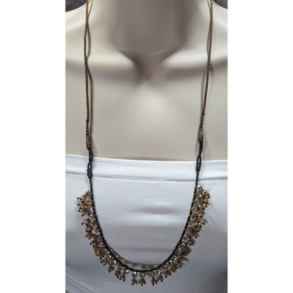 Traditional Indian Black & Gold Beaded Necklace With Rhinestone Accents
