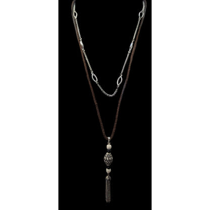 90s Lucky Brand Multilayer Chain And Leather Tassel Necklace
