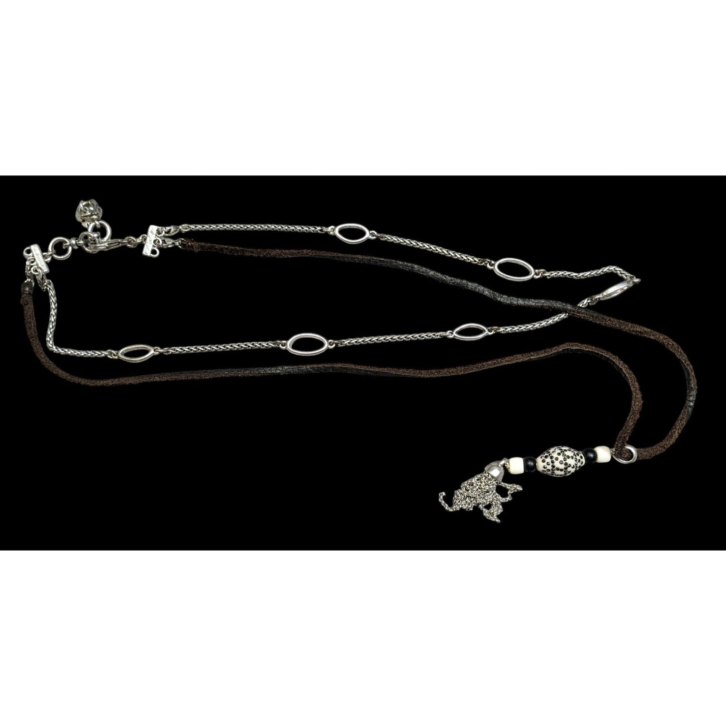 90s Lucky Brand Multilayer Chain And Leather Tassel Necklace