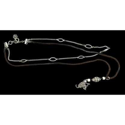 90s Lucky Brand Multilayer Chain And Leather Tassel Necklace