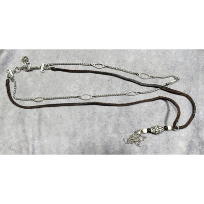 90s Lucky Brand Multilayer Chain And Leather Tassel Necklace