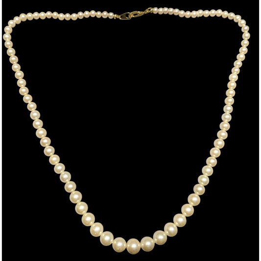 Vintage Cream Pearl Beaded Necklace With Gold-Tone Clasp