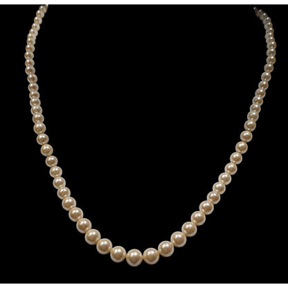 Vintage Cream Pearl Beaded Necklace With Gold-Tone Clasp