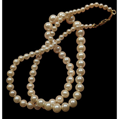Vintage Cream Pearl Beaded Necklace With Gold-Tone Clasp