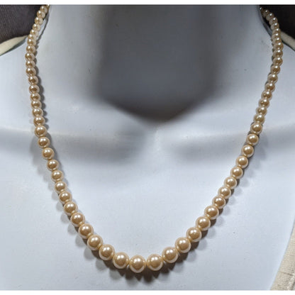Vintage Cream Pearl Beaded Necklace With Gold-Tone Clasp