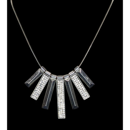Guess Rhinestone Statement Necklace Silver Geometric Bar Bib Snake Chain Gunmetal Glam