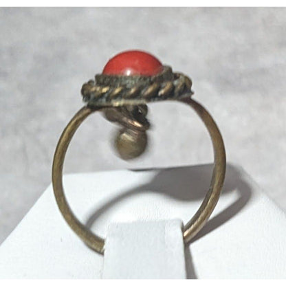 Vintage Bohemian Brass Charm Ring With Red Gem Size 6