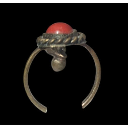 Vintage Bohemian Brass Charm Ring With Red Gem Size 6