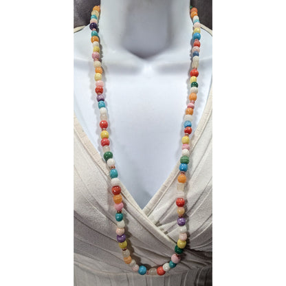 Retro Rainbow Dyed Stone And Glass Beaded Necklace