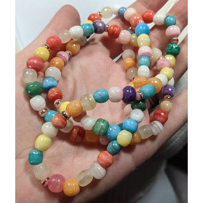 Retro Rainbow Dyed Stone And Glass Beaded Necklace