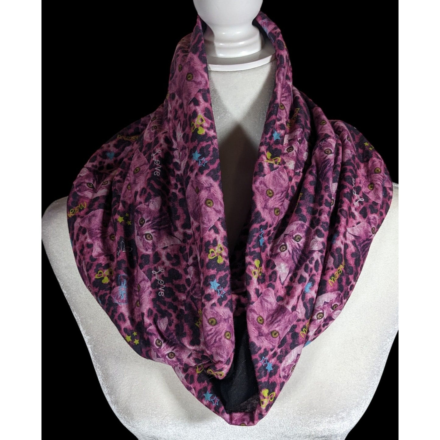 Pink And Black Leopard Print With Kittens Reversible Infinity Scarf