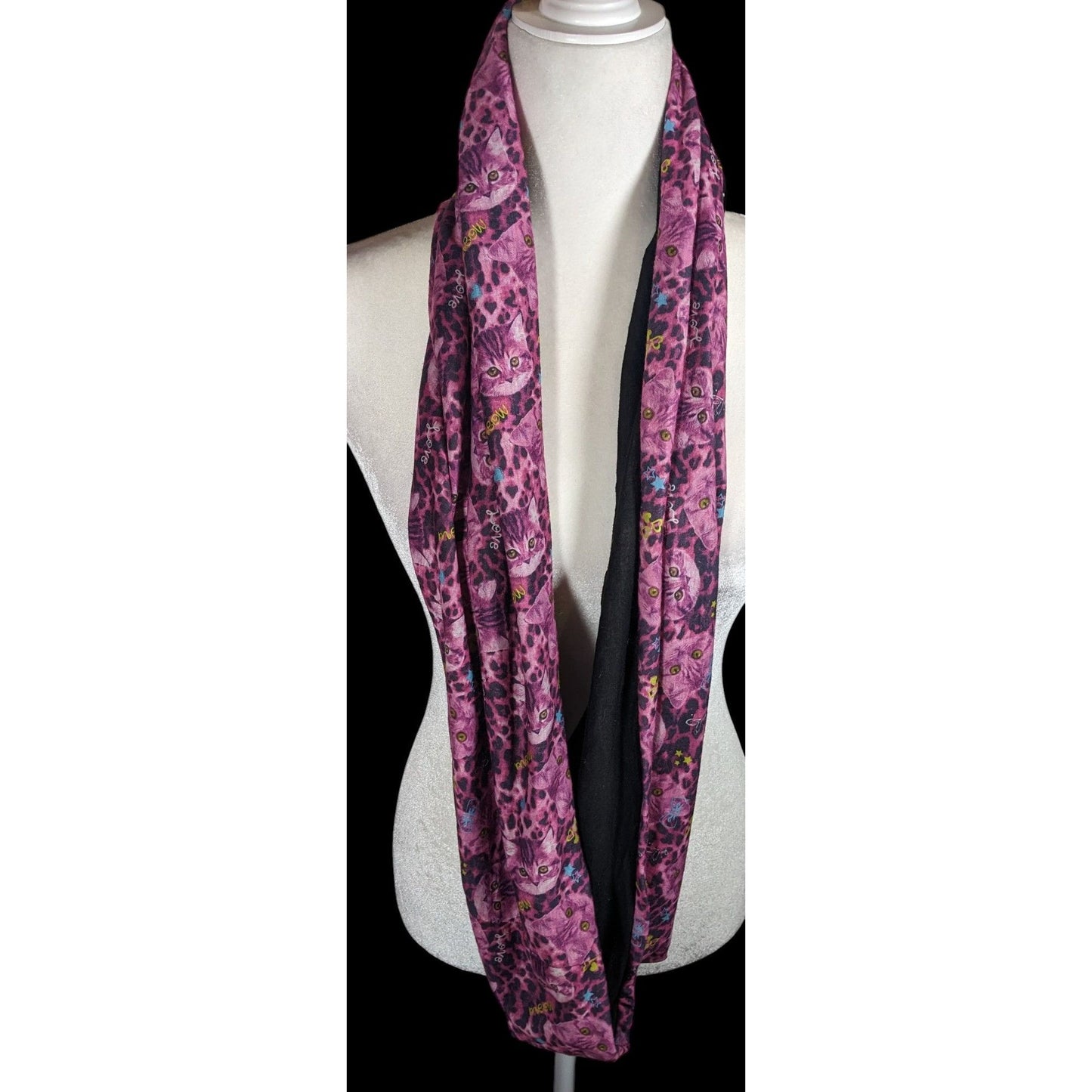 Pink And Black Leopard Print With Kittens Reversible Infinity Scarf