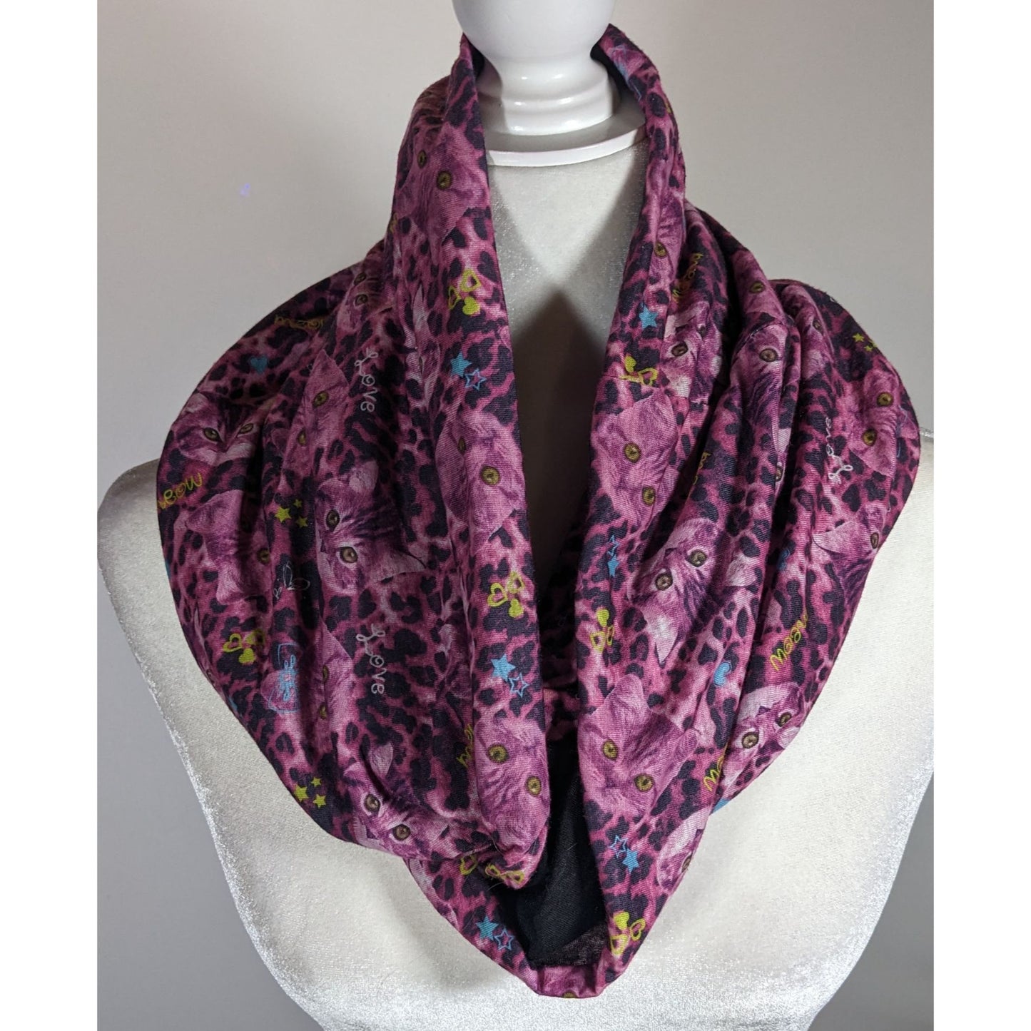Pink And Black Leopard Print With Kittens Reversible Infinity Scarf