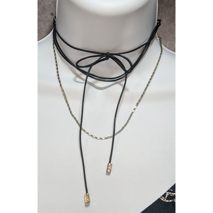 Black Gold Bow Choker Necklace Y2K Gothic Faux Suede Chain Festival Coquette Alt