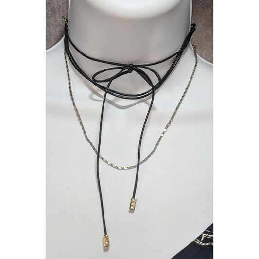 Black Gold Bow Choker Necklace Y2K Gothic Faux Suede Chain Festival Coquette Alt