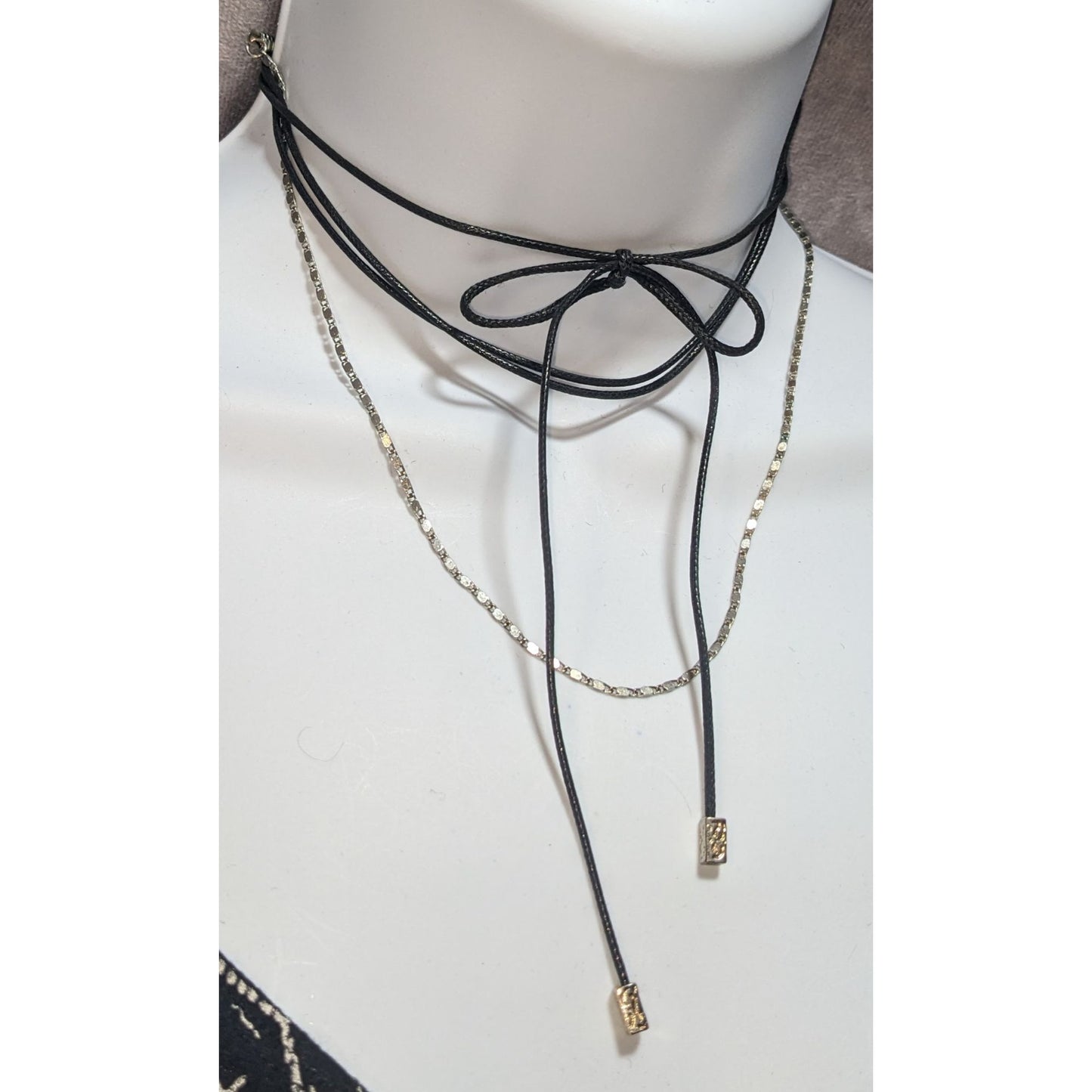 Black Gold Bow Choker Necklace Y2K Gothic Faux Suede Chain Festival Coquette Alt