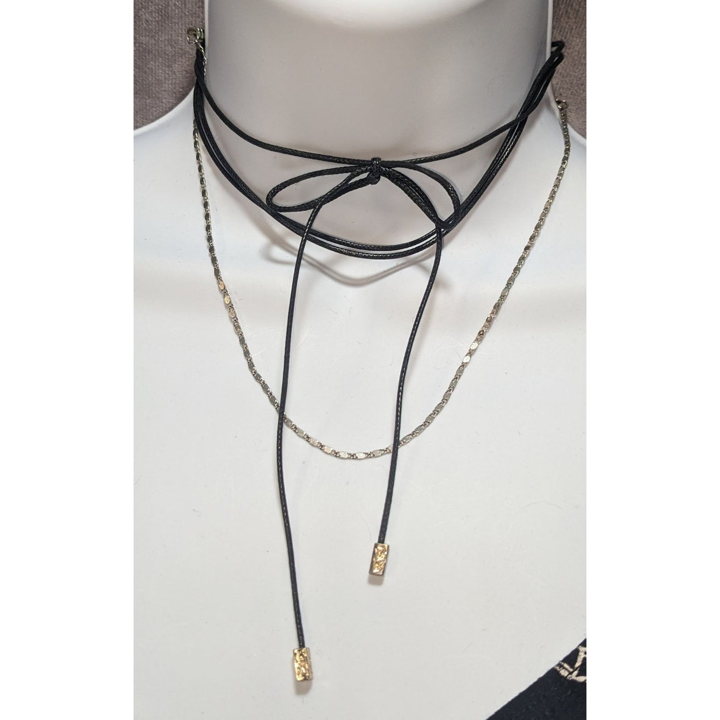 Black Gold Bow Choker Necklace Y2K Gothic Faux Suede Chain Festival Coquette Alt