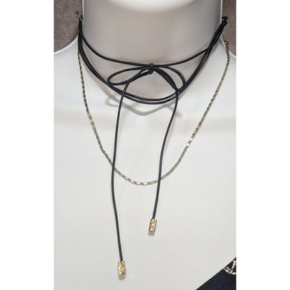 Black Gold Bow Choker Necklace Y2K Gothic Faux Suede Chain Festival Coquette Alt