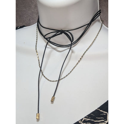 Black Gold Bow Choker Necklace Y2K Gothic Faux Suede Chain Festival Coquette Alt