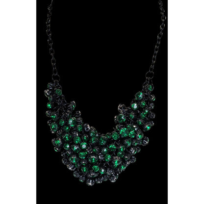 Black Green Crystal Bib Necklace Glass Gem Statement Necklace Glam Formal Jewelry