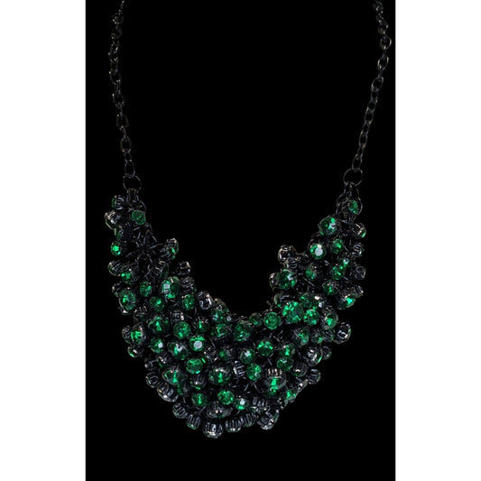 Black Green Crystal Bib Necklace Glass Gem Statement Necklace Glam Formal Jewelry
