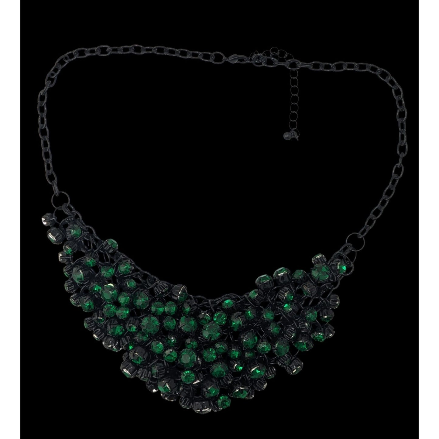 Black Green Crystal Bib Necklace Glass Gem Statement Necklace Glam Formal Jewelry