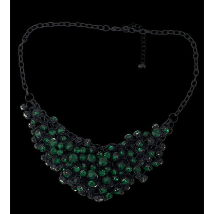 Black Green Crystal Bib Necklace Glass Gem Statement Necklace Glam Formal Jewelry