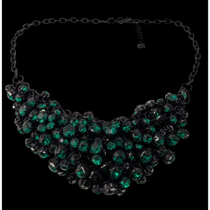 Black Green Crystal Bib Necklace Glass Gem Statement Necklace Glam Formal Jewelry