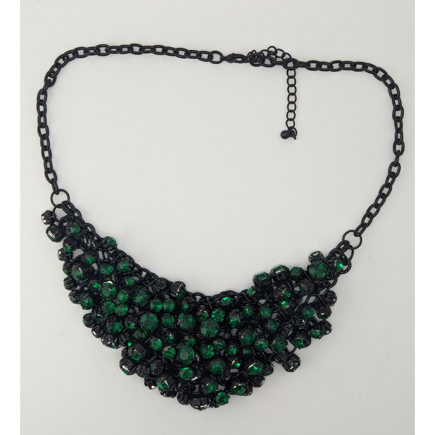 Black Green Crystal Bib Necklace Glass Gem Statement Necklace Glam Formal Jewelry