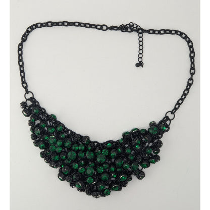 Black Green Crystal Bib Necklace Glass Gem Statement Necklace Glam Formal Jewelry