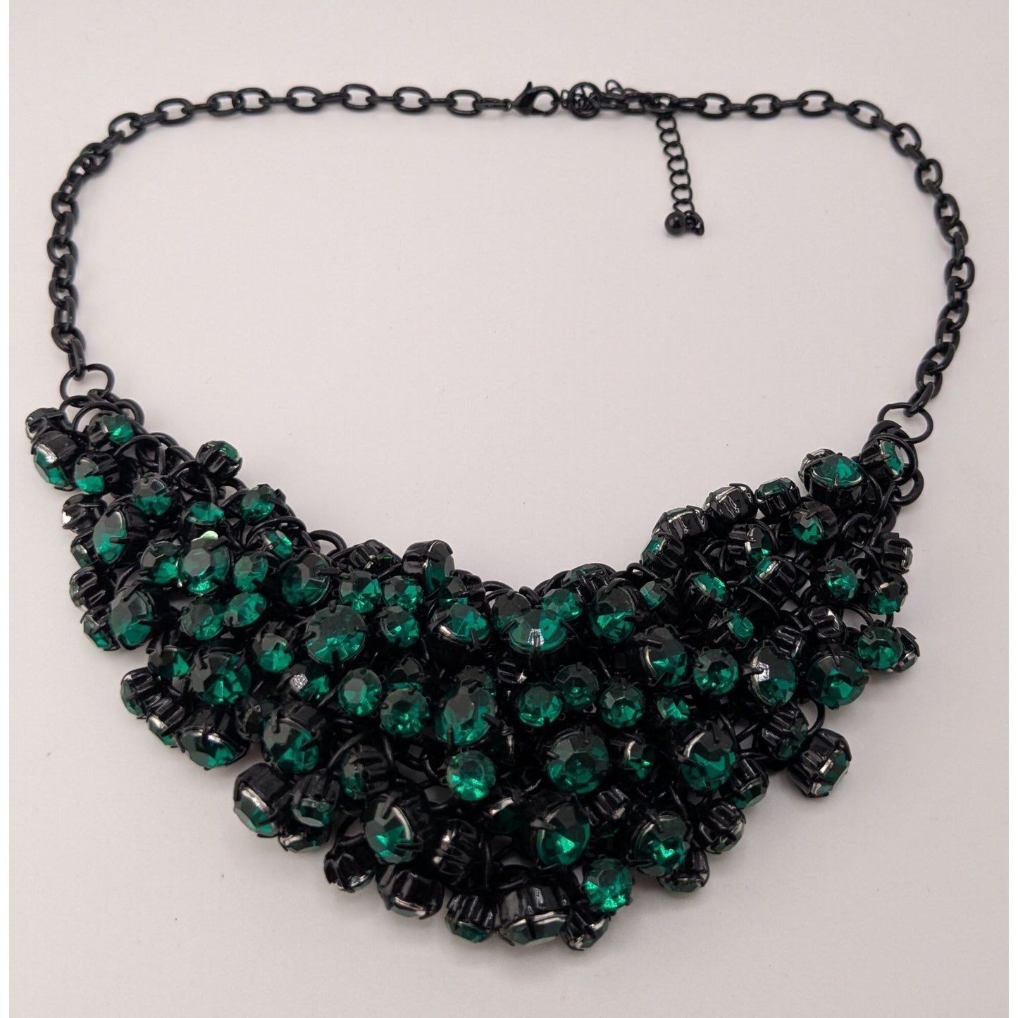 Black Green Crystal Bib Necklace Glass Gem Statement Necklace Glam Formal Jewelry