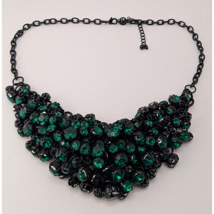 Black Green Crystal Bib Necklace Glass Gem Statement Necklace Glam Formal Jewelry
