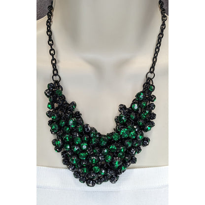 Black Green Crystal Bib Necklace Glass Gem Statement Necklace Glam Formal Jewelry