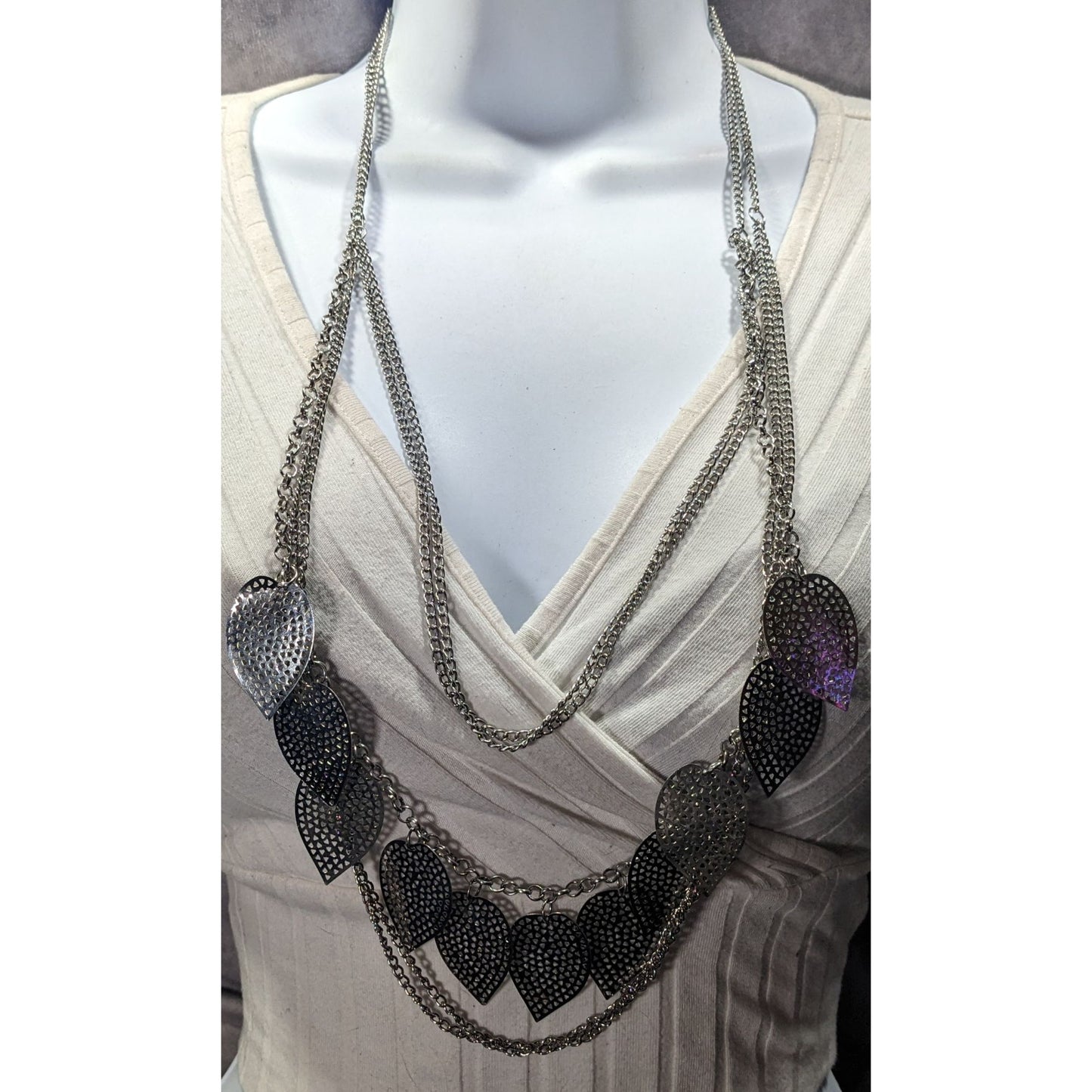 Nature Inspired Multilayer Chain And Leaf Charm Necklace